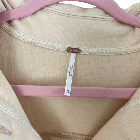 Free People Oversized Shacket Shirt Jacket Peach Fleece Elbow Patch Pockets XS - Picture 6 of 9